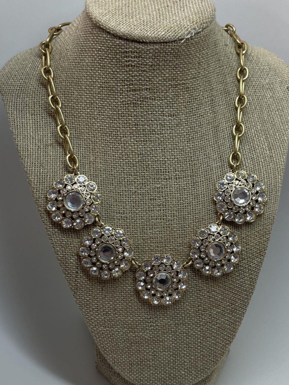 J. Crew Gold Crystal Like Floral Cluster Necklace - Picture 2 of 5